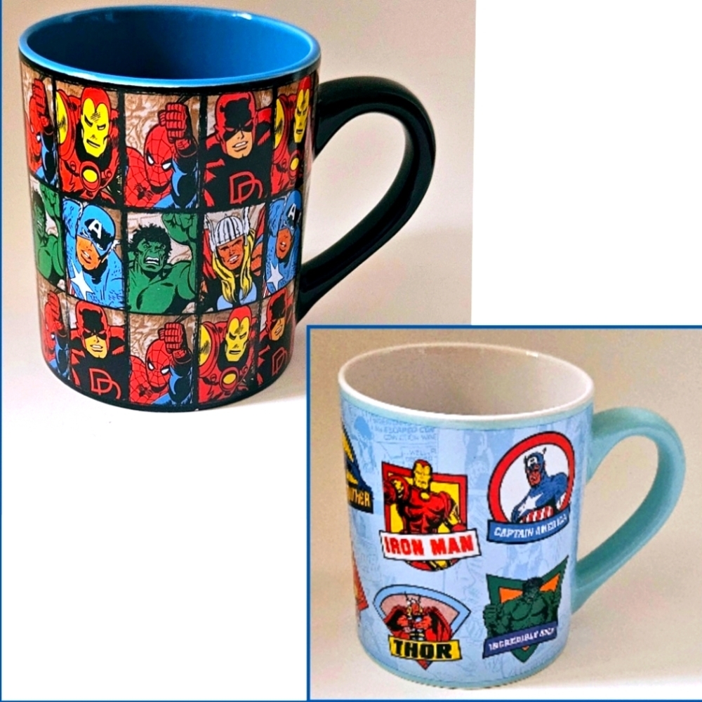 Lot of TWO Marvel Super heroes ceramic mug 14 oz